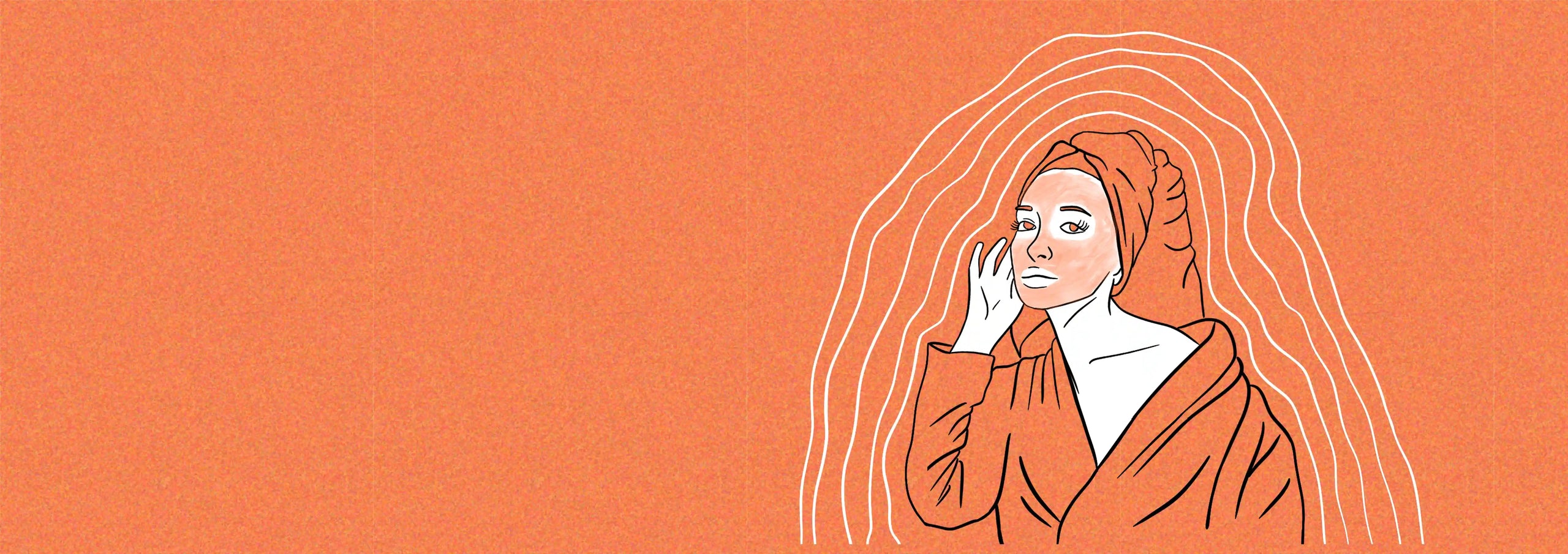 Desktop Background Banner Containing A Women With A Face Mask and Head Towel