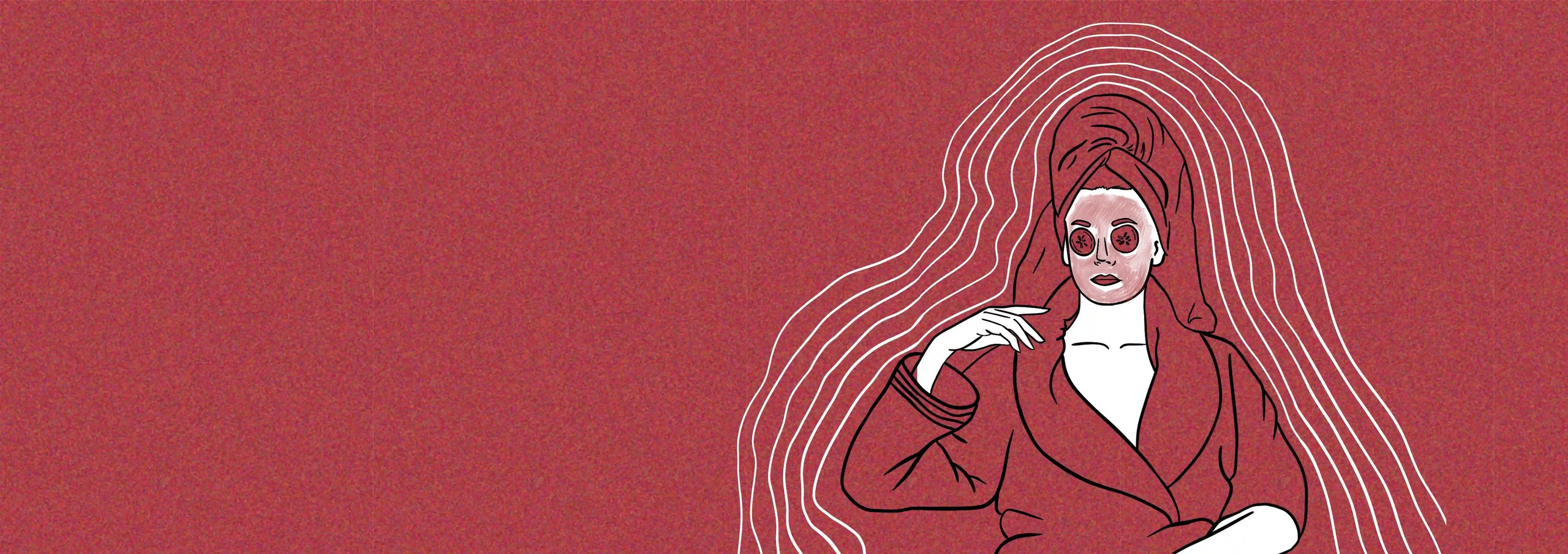 Desktop Background Banner Containing A Women With A Face Mask and Head Towel