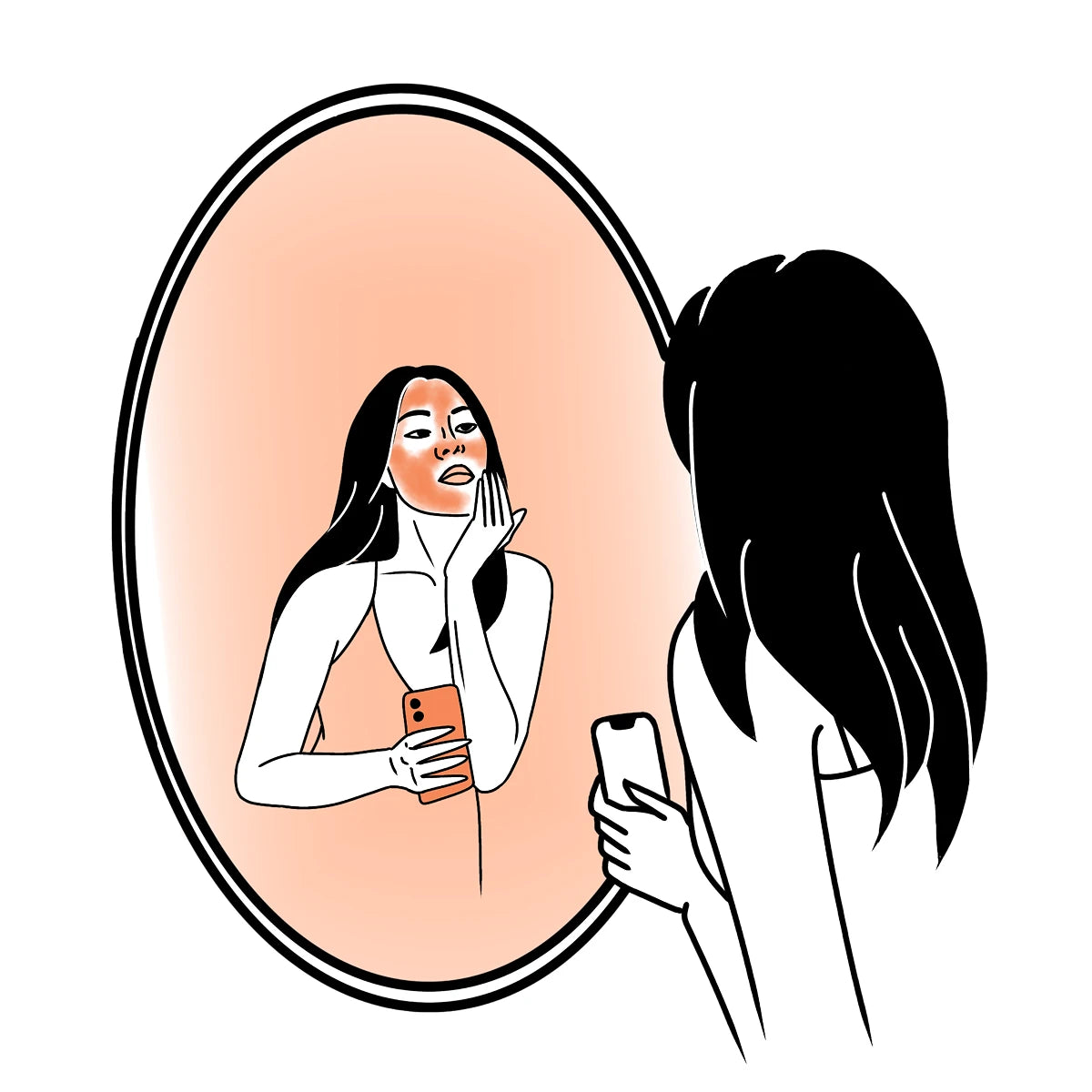 An Illustration Of Girl Looking In Camera And Putting On Face Mask