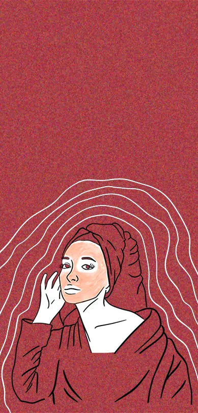 Mobile Background Banner Containing A Women With A Face Mask and Head Towel