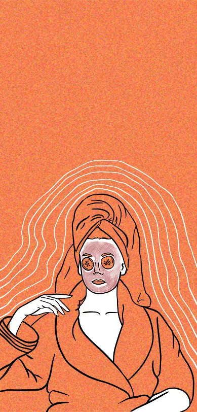 Mobile Background Banner Containing A Women With A Face Mask and Head Towel